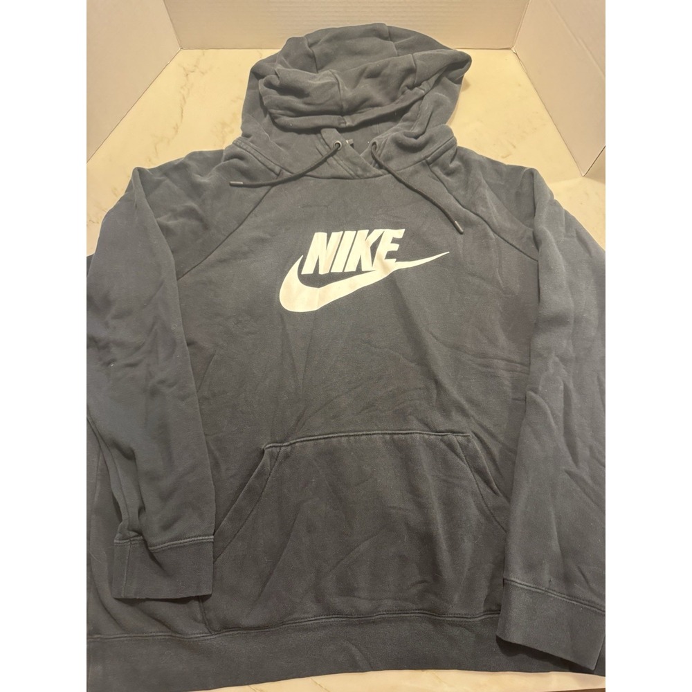 2 Nike Women's Pullover Hoodies Sweatshirts Gray Black Swoosh Logo Gray-M BLK-L - Picture 6 of 9